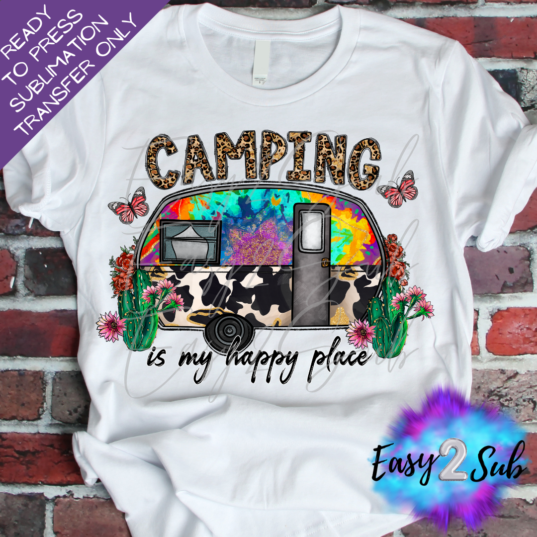 Camping Happy Place Sublimation Transfer, Ready to Press