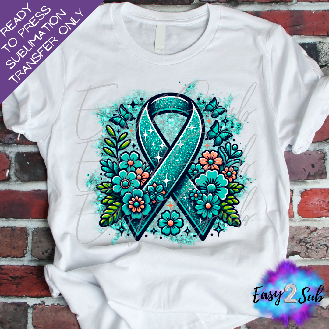 Teal Ribbon for Ovarian Cancer Awareness Sublimation Transfer Print, Ready To Press Sublimation Transfer, Image transfer, T-Shirt Transfer Sheet