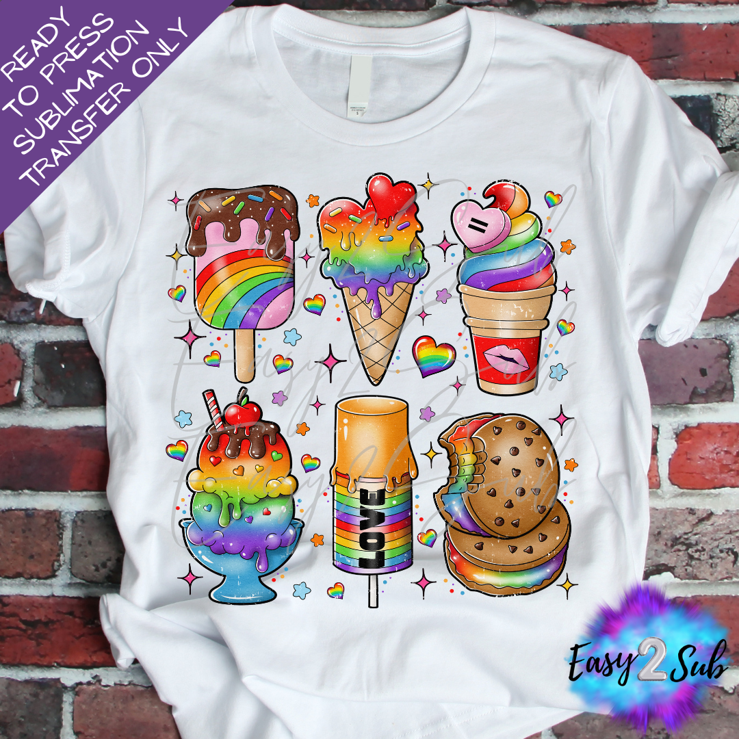 Pride Ice Creams Sublimation Transfer Print, Ready To Press Sublimation Transfer, Image transfer, T-Shirt Transfer Sheet