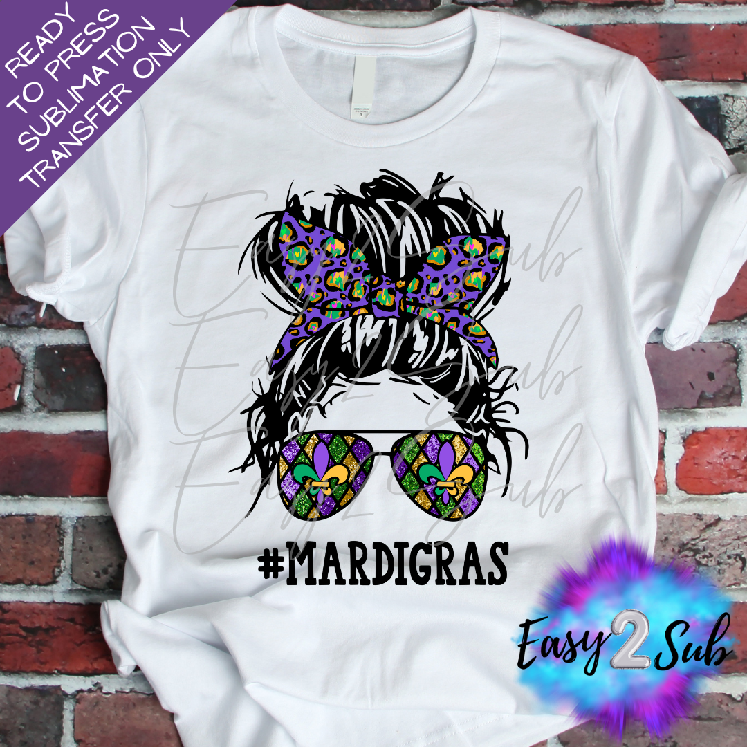 Mardi Gras Messy Bun Sublimation Transfer Print, Ready To Press Sublimation Transfer, Image transfer, T-Shirt Transfer Sheet