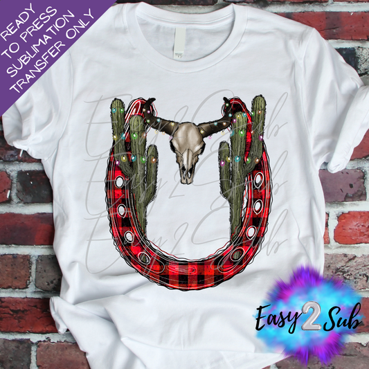 Horseshoe Cactus Bull Skull Christmas Sublimation Transfer Print, Ready To Press Sublimation Transfer, Image transfer, T-Shirt Transfer Sheet