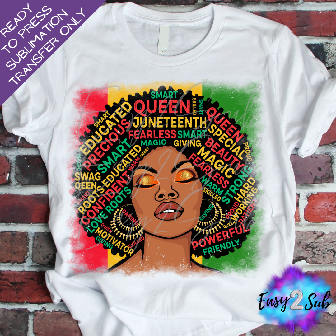 Juneteenth Afro Woman Sublimation Transfer Print, Ready To Press Sublimation Transfer, Image transfer, T-Shirt Transfer Sheet