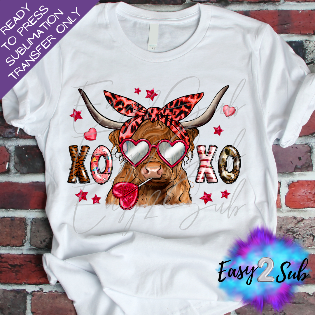 XOXO Highland Cow Sublimation Transfer Print, Ready To Press Sublimation Transfer, Image transfer, T-Shirt Transfer Sheet