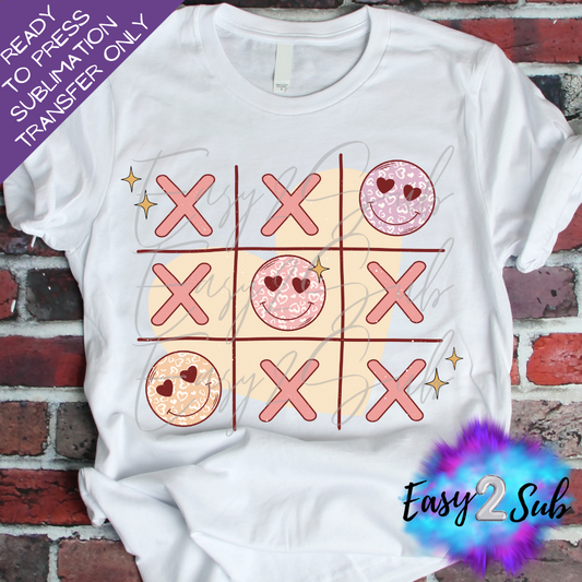 Valentine's Day Smiley Faces Tic Tac Toe Sublimation Transfer Print, Ready To Press Sublimation Transfer, Image transfer, T-Shirt Transfer Sheet