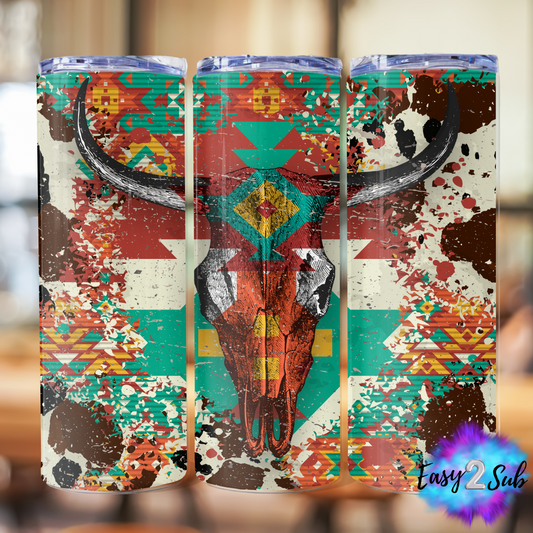 Western Bull Skull Sublimation Tumbler Transfer Print, Ready To Press Sublimation Transfer, Image transfer, Tumbler Transfer Sheet