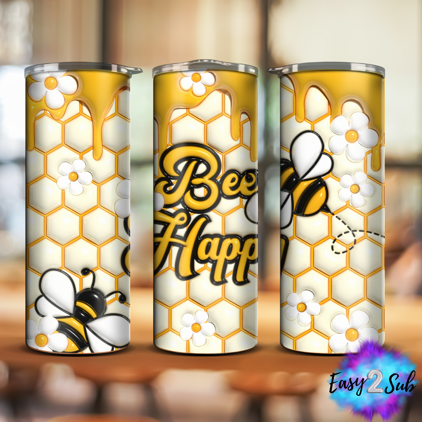 Bee Happy Sublimation Tumbler Transfer Print, Ready To Press Sublimation Transfer, Image transfer, Tumbler Transfer Sheet