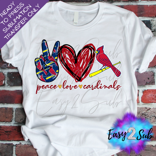 Peace Love Cardinals Sublimation Transfer Print, Ready To Press Sublimation Transfer, Image transfer, T-Shirt Transfer Sheet