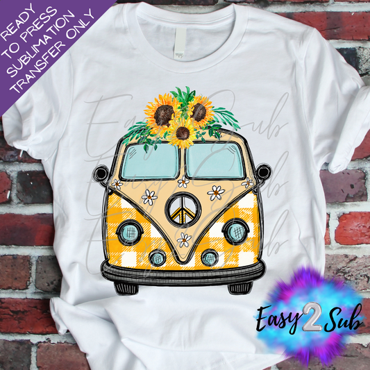 Sunflower Hippie Bus Sublimation Transfer Print, Ready To Press Sublimation Transfer, Image transfer, T-Shirt Transfer Sheet