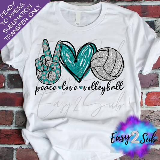 Peace Love Volleyball Teal Sublimation Transfer Print, Ready To Press Sublimation Transfer, Image transfer, T-Shirt Transfer Sheet