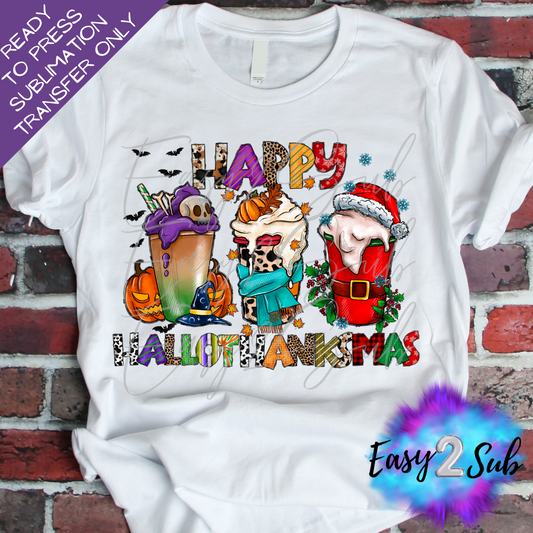 Happy Hallothanksmas Sublimation Transfer Print, Ready To Press Sublimation Transfer, Image transfer, T-Shirt Transfer Sheet