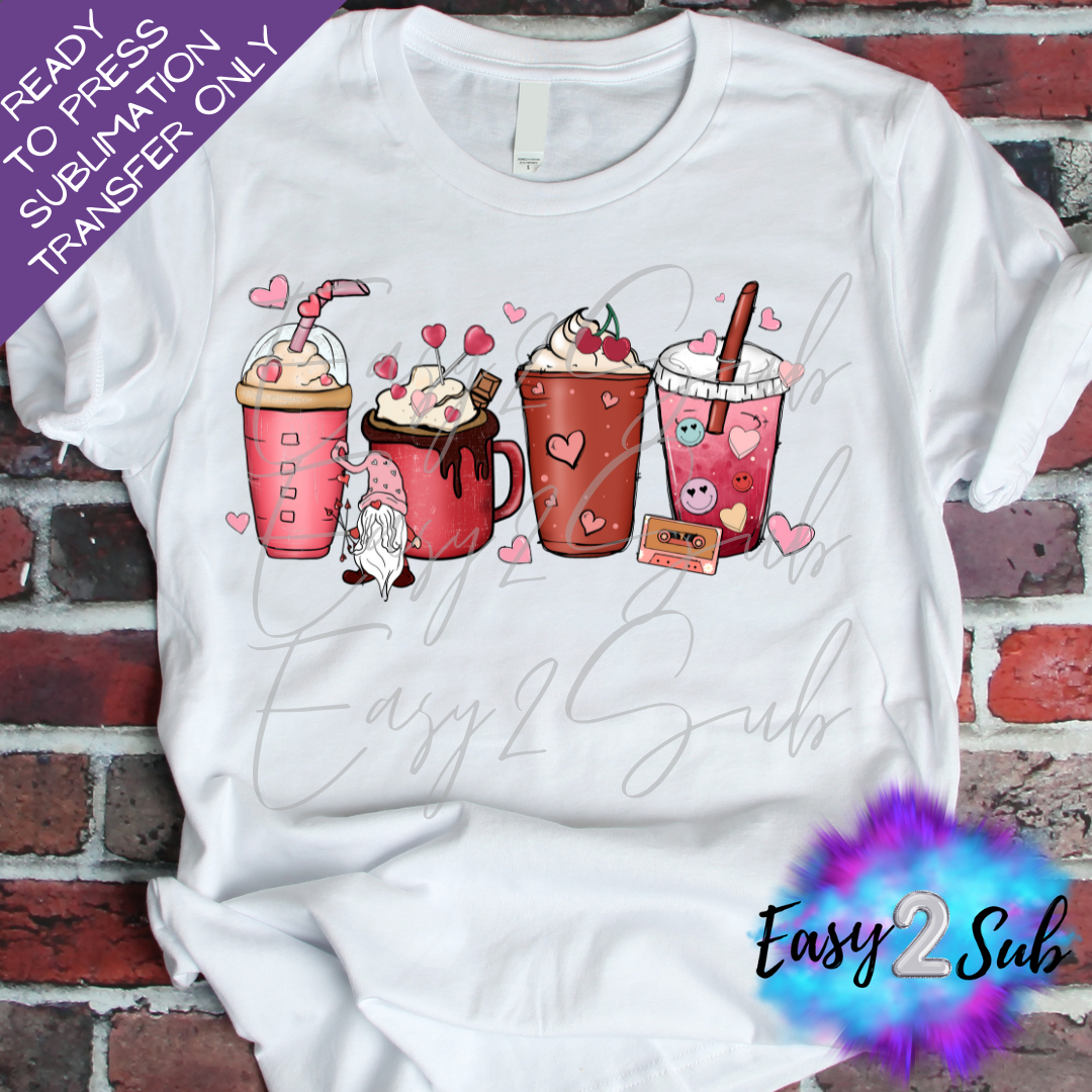 Valentine Drinks Sublimation Transfer Print, Ready To Press Sublimation Transfer, Image transfer, T-Shirt Transfer Sheet