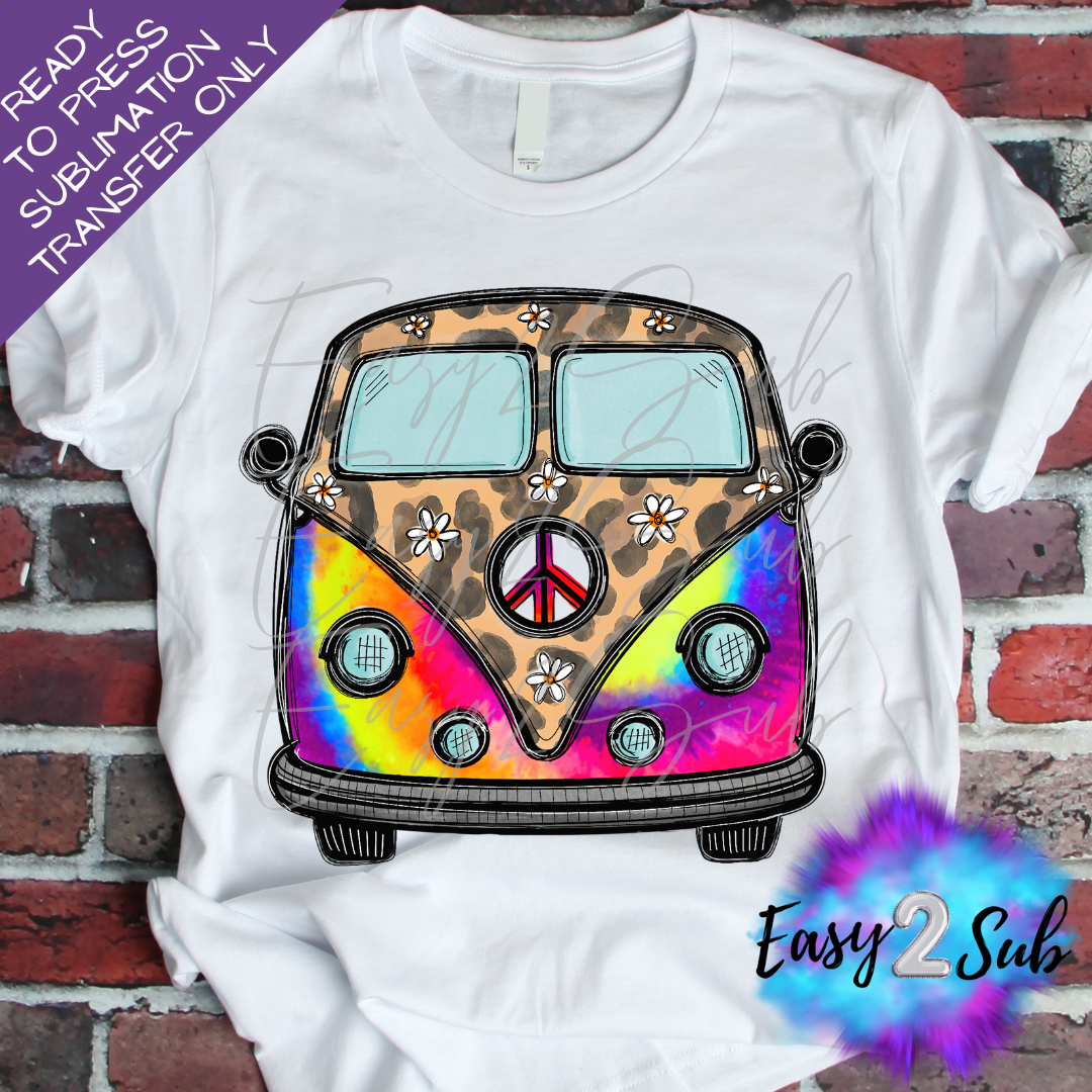 Tie Dye Hippie Bus Sublimation Transfer Print, Ready To Press Sublimation Transfer, Image transfer, T-Shirt Transfer Sheet