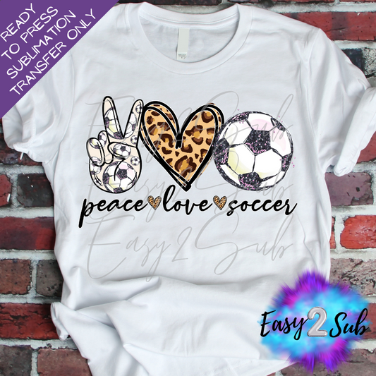 Peace Love Soccer Leopard Sublimation Transfer Print, Ready To Press Sublimation Transfer, Image transfer, T-Shirt Transfer Sheet