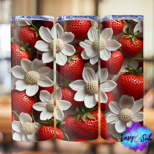 Strawberries and Flowers Sublimation Tumbler Transfer Print, Ready To Press Sublimation Transfer, Image transfer, Tumbler Transfer Sheet