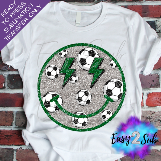 Soccer Glitter Smiley Face Sublimation Transfer Print, Ready To Press Sublimation Transfer, Image transfer, T-Shirt Transfer Sheet