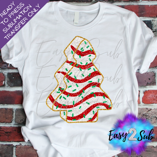 Faux Glitter Christmas Tree Cake Sublimation Transfer Print, Ready To Press Sublimation Transfer, Image transfer, T-Shirt Transfer Sheet