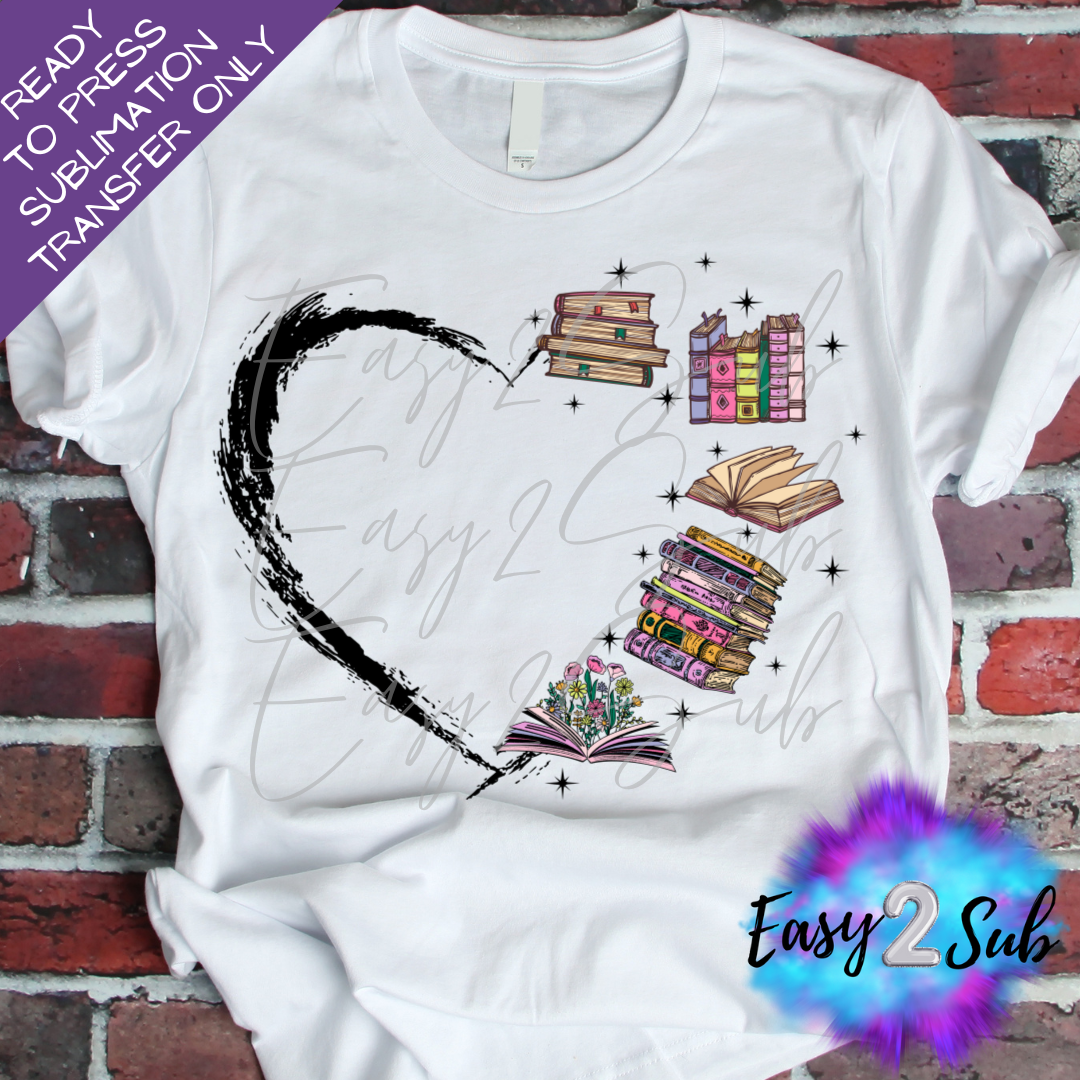 Heart of Books Sublimation Transfer Print, Ready To Press Sublimation Transfer, Image transfer, T-Shirt Transfer Sheet