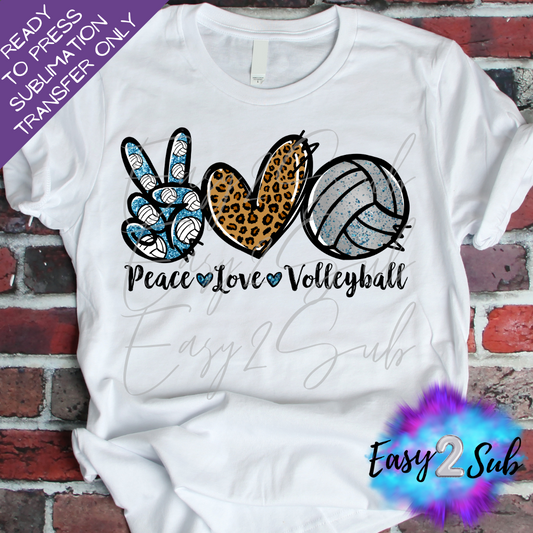 Peace Love Volleyball Blue Sublimation Transfer Print, Ready To Press Sublimation Transfer, Image transfer, T-Shirt Transfer Sheet