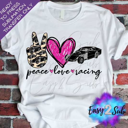 Peace Love Racing Sublimation Transfer Print, Ready To Press Sublimation Transfer, Image transfer, T-Shirt Transfer Sheet