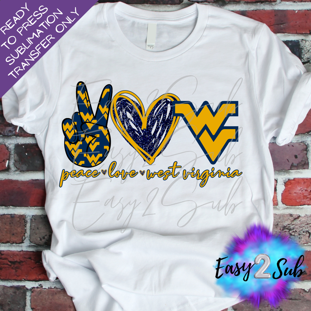 Peace Love West Virginia Sublimation Transfer Print, Ready To Press Sublimation Transfer, Image transfer, T-Shirt Transfer Sheet