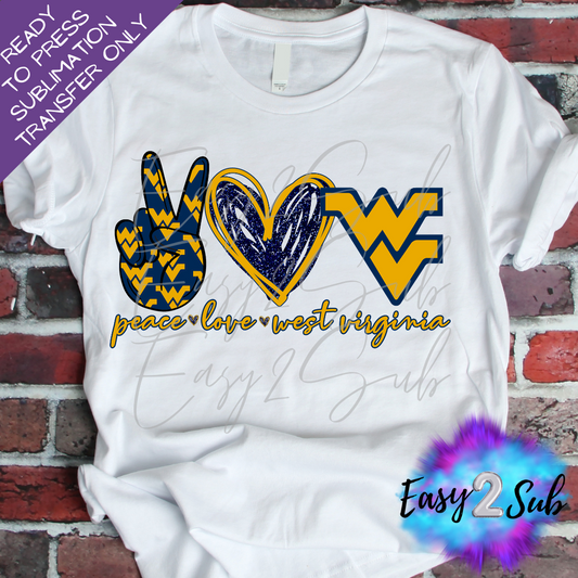 Peace Love West Virginia Sublimation Transfer Print, Ready To Press Sublimation Transfer, Image transfer, T-Shirt Transfer Sheet