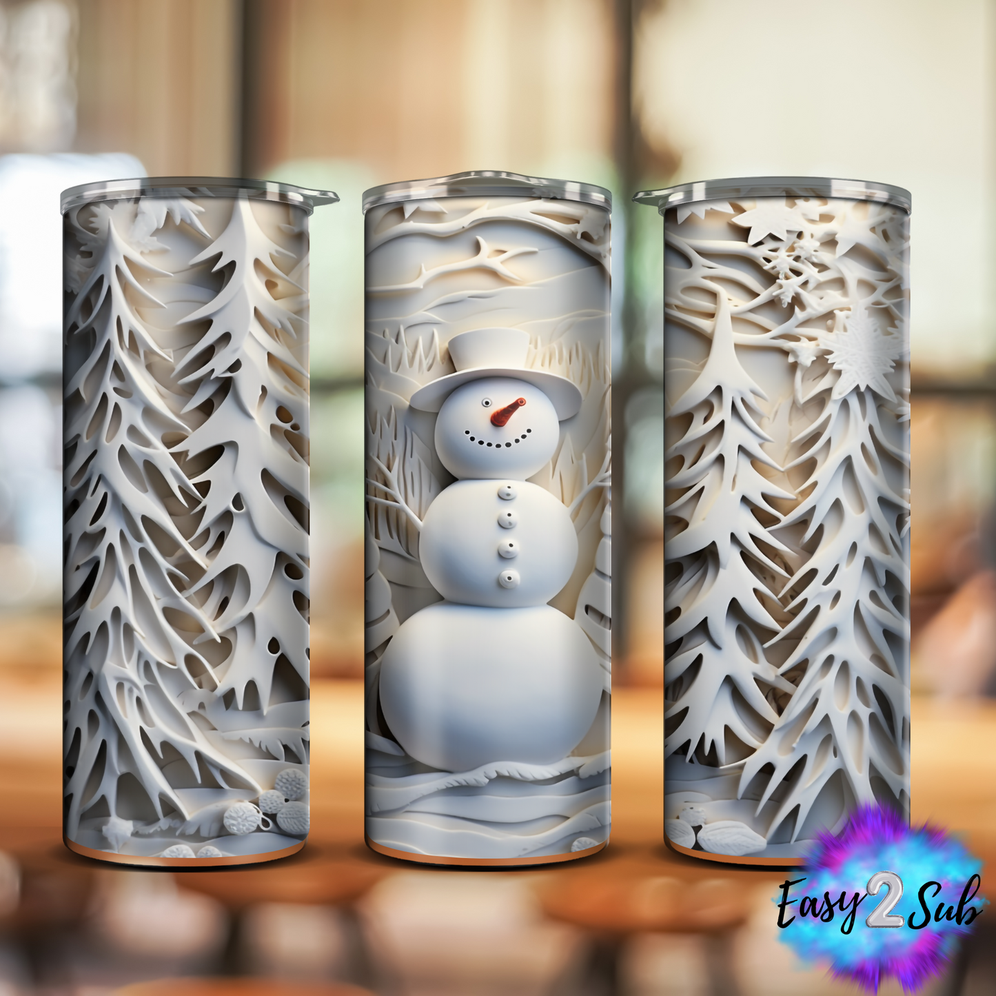 3D Snowman Sublimation Tumbler Transfer Print, Ready To Press Sublimation Transfer, Image transfer, Tumbler Transfer Sheet