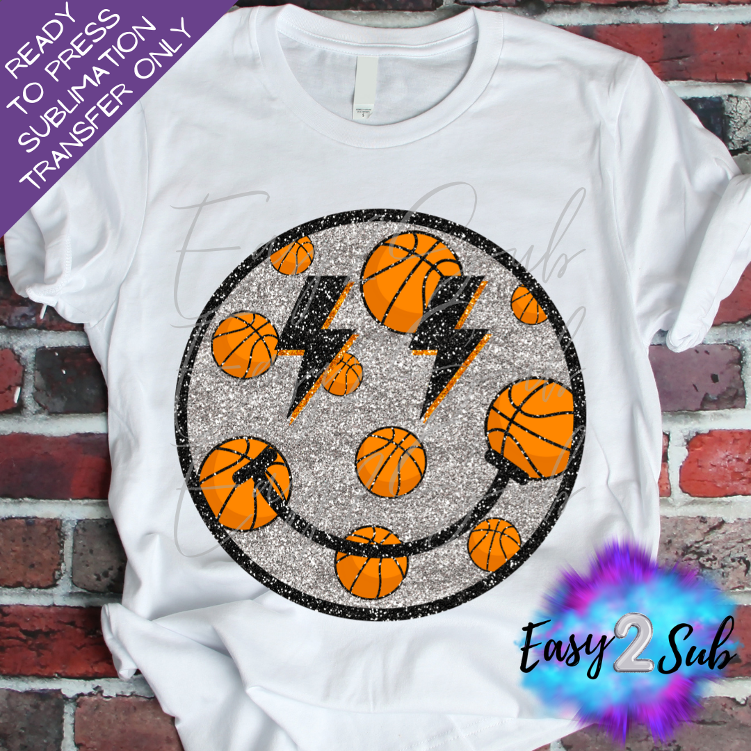 Basketball Glitter Smiley Face Sublimation Transfer Print, Ready To Press Sublimation Transfer, Image transfer, T-Shirt Transfer Sheet