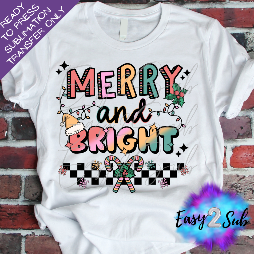 Merry and Bright Sublimation Transfer Print, Ready To Press Sublimation Transfer, Image transfer, T-Shirt Transfer Sheet