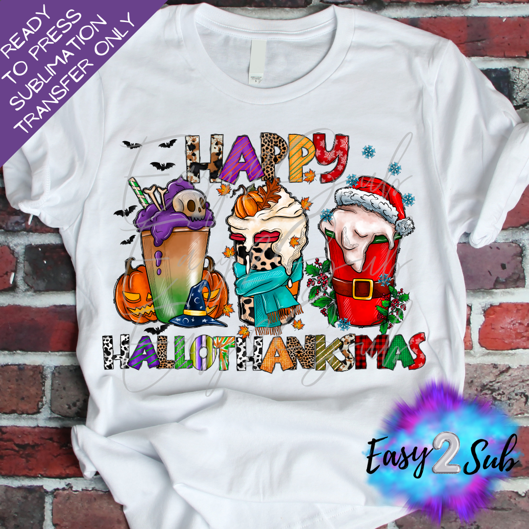 Happy Hallothanksmas Sublimation Transfer Print, Ready To Press Sublimation Transfer, Image transfer, T-Shirt Transfer Sheet