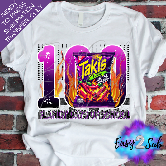 100 Flamin' Days of School Sublimation Transfer Print, Ready To Press Sublimation Transfer, Image transfer, T-Shirt Transfer Sheet