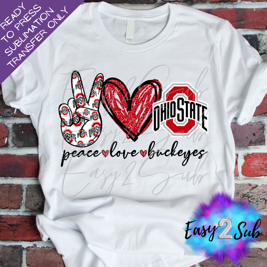 Peace Love Buckeyes Sublimation Transfer Print, Ready To Press Sublimation Transfer, Image transfer, T-Shirt Transfer Sheet