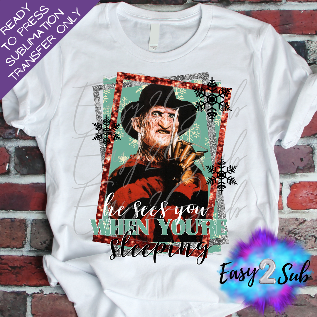 He Sees you when you're Sleeping Sublimation Transfer Print, Ready To Press Sublimation Transfer, Image transfer, T-Shirt Transfer Sheet