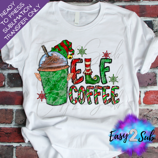 Elf Coffee Sublimation Transfer Print, Ready To Press Sublimation Transfer, Image transfer, T-Shirt Transfer Sheet