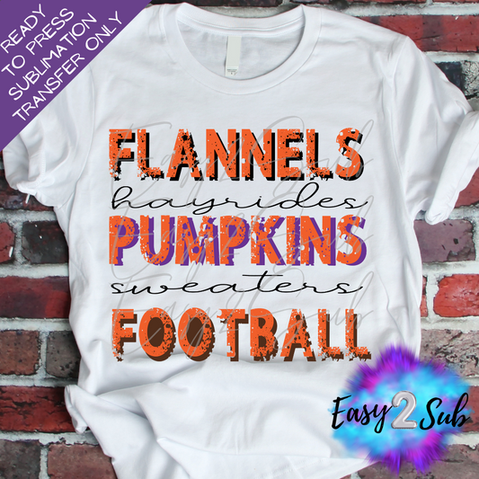 Flannels Hayrides Pumpkins Sweaters Football Sublimation Transfer Print, Ready To Press Sublimation Transfer, Image transfer, T-Shirt Transfer Sheet