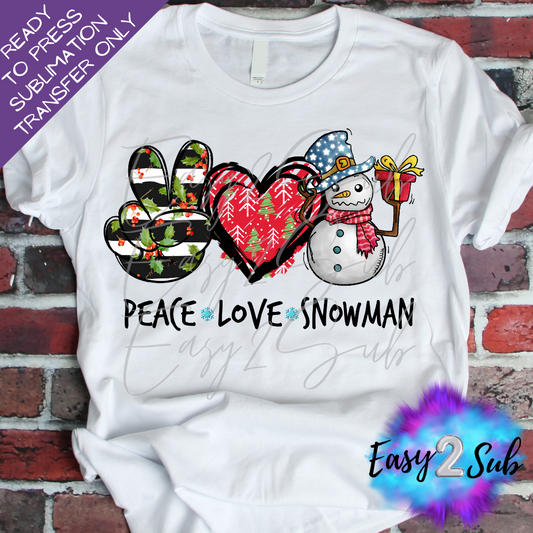 Peace Love Snowman Sublimation Transfer Print, Ready To Press Sublimation Transfer, Image transfer, T-Shirt Transfer Sheet