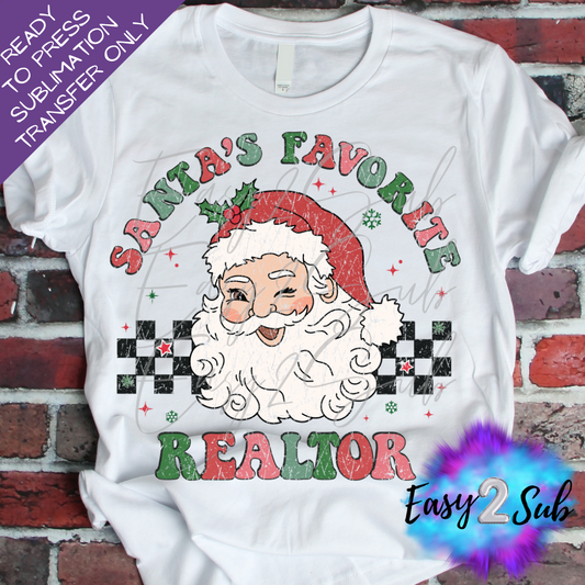 Santa's Favorite Realtor Sublimation Transfer Print, Ready To Press Sublimation Transfer, Image transfer, T-Shirt Transfer Sheet