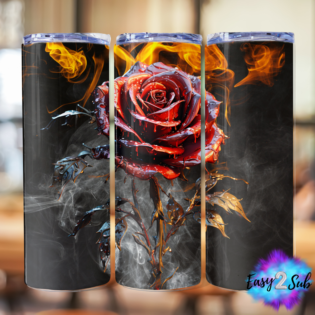 Flaming Rose Tumbler Transfer Print, Ready To Press Sublimation Transfer, Image transfer, Tumbler Transfer Sheet