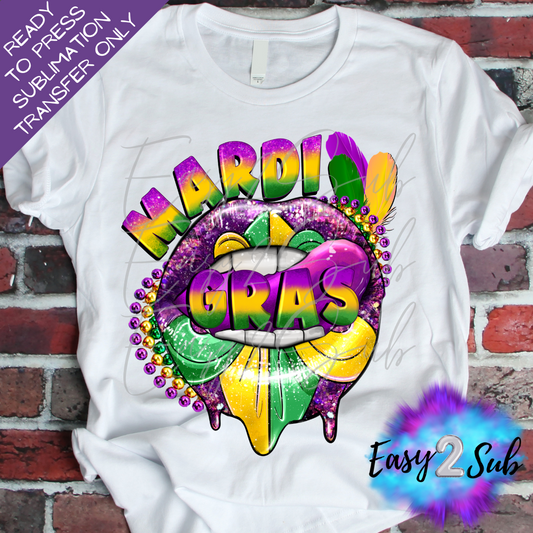 Mardi Gras Lips Sublimation Transfer Print, Ready To Press Sublimation Transfer, Image transfer, T-Shirt Transfer Sheet