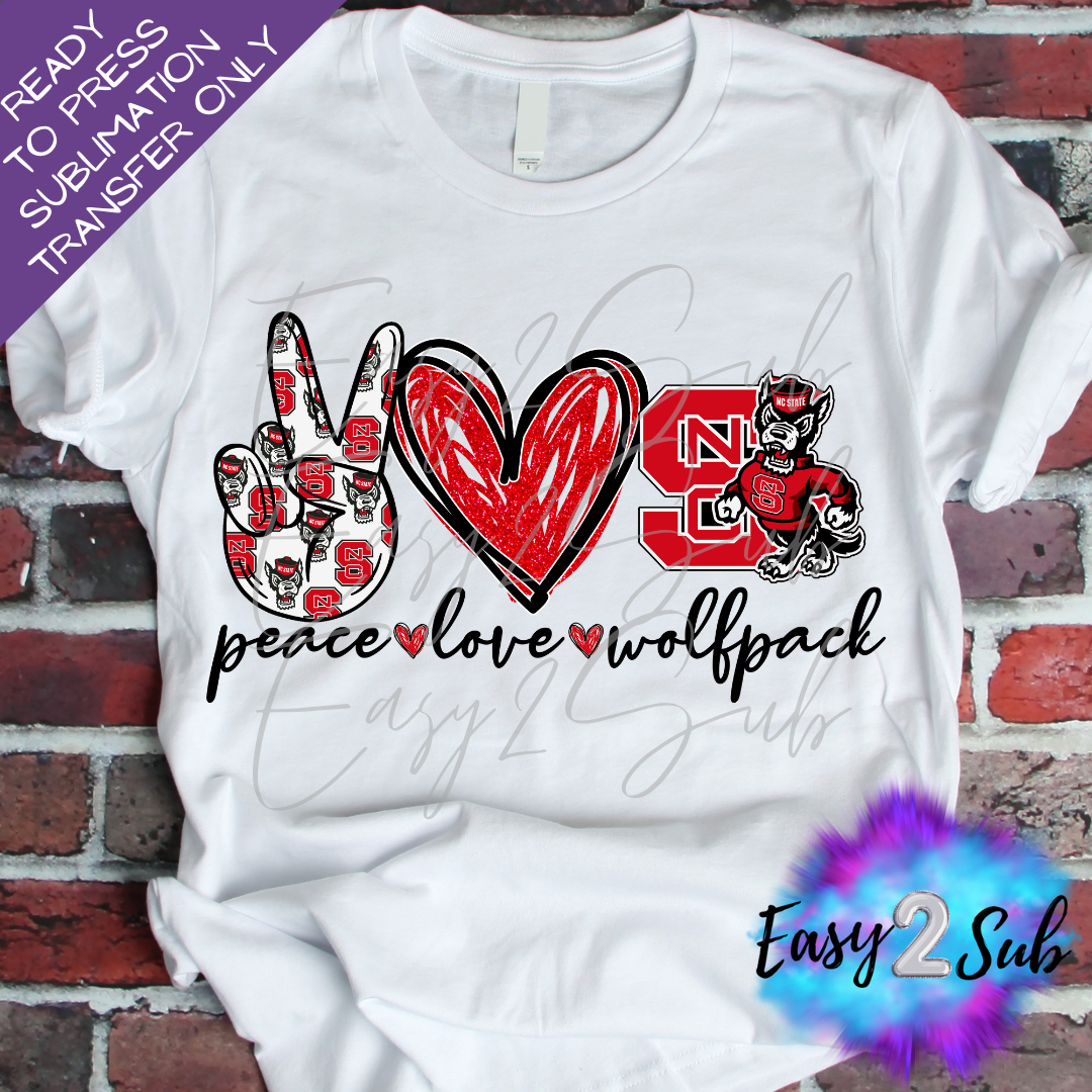 Peace love Wolfpack Sublimation Transfer Print, Ready To Press Sublimation Transfer, Image transfer, T-Shirt Transfer Sheet