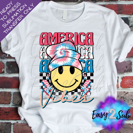 America Vibes Happy Face Sublimation Transfer Print, Ready To Press Sublimation Transfer, Image transfer, T-Shirt Transfer Sheet