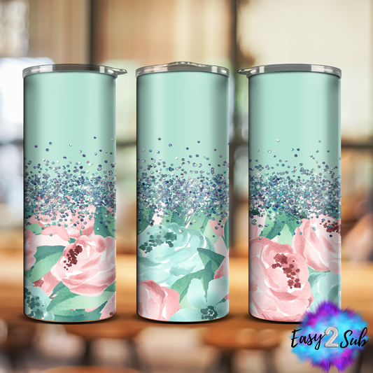 Mint Floral Arrangement Sublimation Tumbler Transfer Print, Ready To Press Sublimation Transfer, Image transfer, Tumbler Transfer Sheet