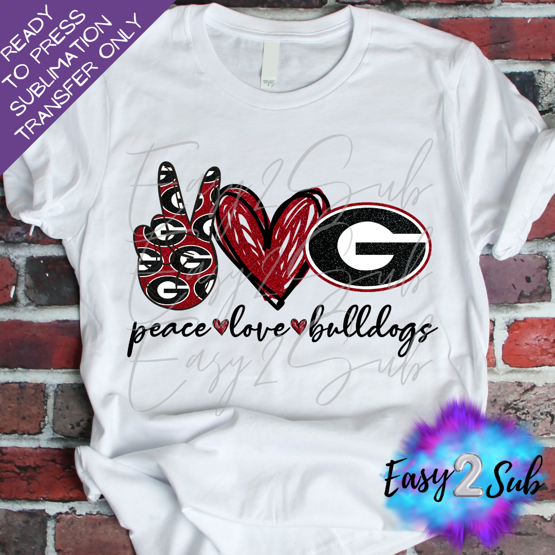 Peace Love Bulldogs Sublimation Transfer Print, Ready To Press Sublimation Transfer, Image transfer, T-Shirt Transfer Sheet