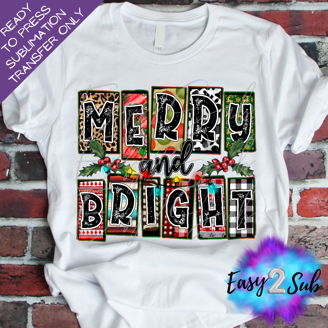 Merry and Bright Sublimation Transfer Print, Ready To Press Sublimation Transfer, Image transfer, T-Shirt Transfer Sheet