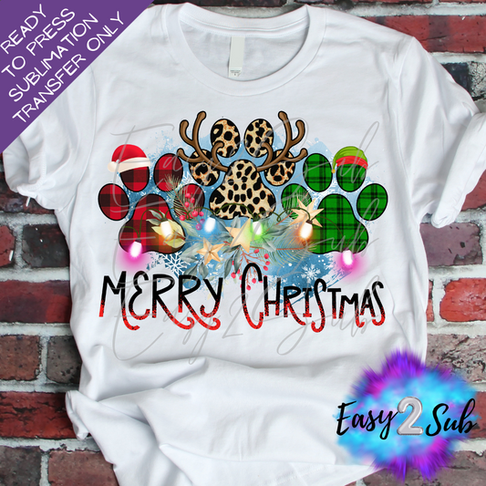 Merry Christmas (Paws) Sublimation Transfer Print, Ready To Press Sublimation Transfer, Image transfer, T-Shirt Transfer Sheet