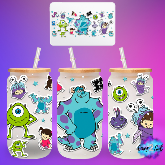 Monsters Inc. Libbey Glass Can Transfer Print, Ready To Press Sublimation Transfer, Image transfer, Tumbler Transfer Sheet