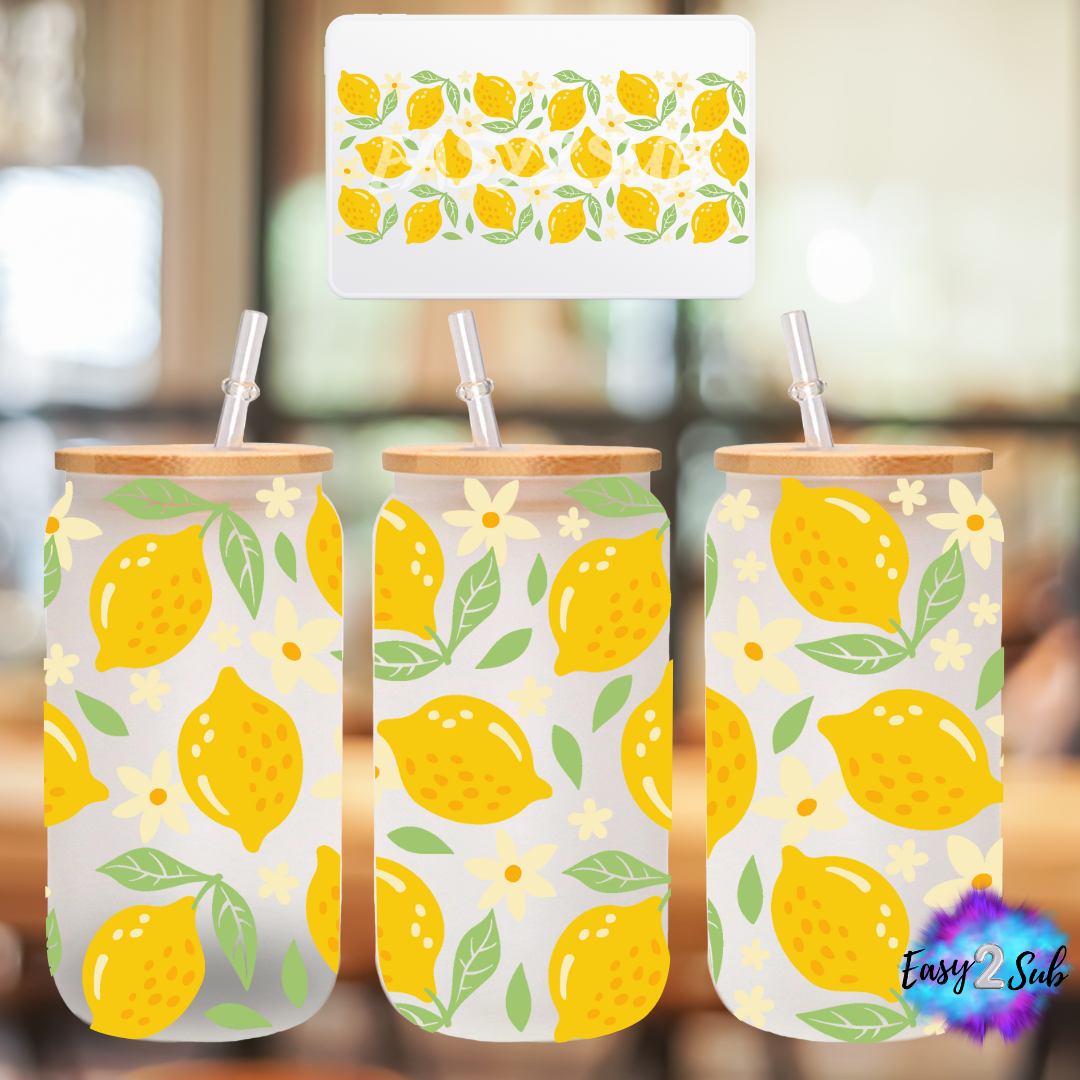 Lemon Print Libbey Glass Can Transfer Print, Ready To Press Sublimation Transfer, Image transfer, Tumbler Transfer Sheet