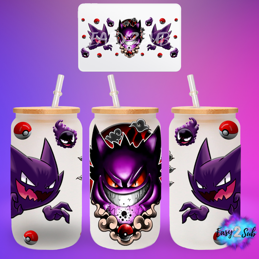 Gengar Libbey Glass Can Transfer Print, Ready To Press Sublimation Transfer, Image transfer, Tumbler Transfer Sheet