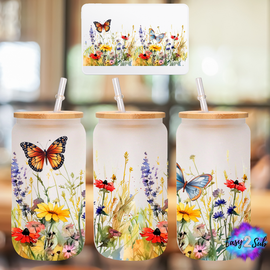 Butterflies Libbey Glass Can Transfer Print, Ready To Press Sublimation Transfer, Image transfer, Tumbler Transfer Sheet