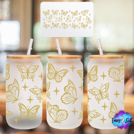 Butterflies Libbey Glass Can Transfer Print, Ready To Press Sublimation Transfer, Image transfer, Tumbler Transfer Sheet