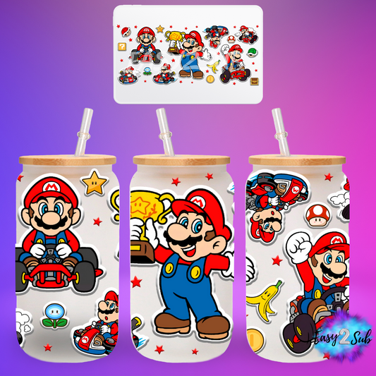 Mario Cart Libbey Glass Can Transfer Print, Ready To Press Sublimation Transfer, Image transfer, Tumbler Transfer Sheet